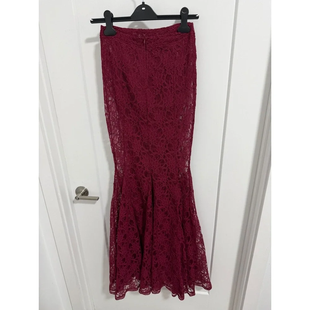 Anamaria Couture Burgundy Floral Lace 2 Piece Mermaid Maxi Skirt Set Size P S
